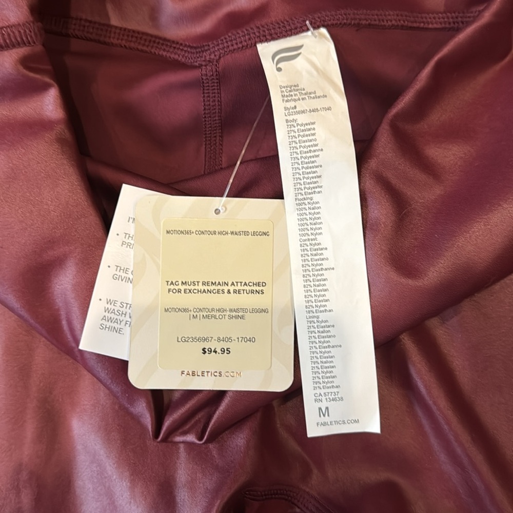 Fabletics Motion365+ Contour High-Waisted Legging in Merlot Shine Size: Medium - Picture 10 of 10